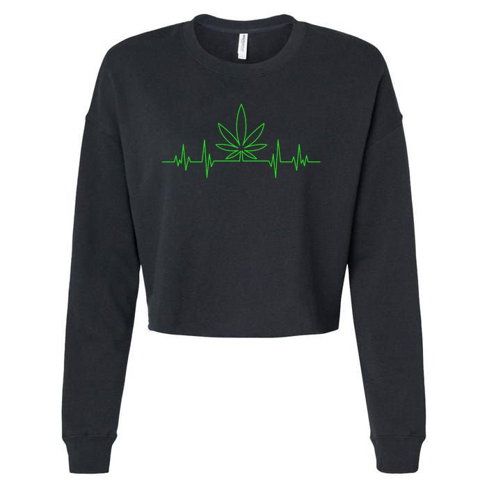 Marijuana Leaf Heartbeat Cropped Pullover Crew