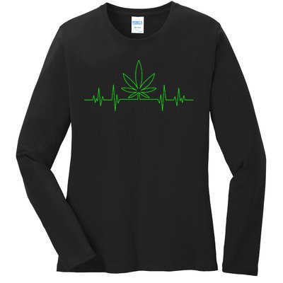 Marijuana Leaf Heartbeat Ladies Long Sleeve Shirt