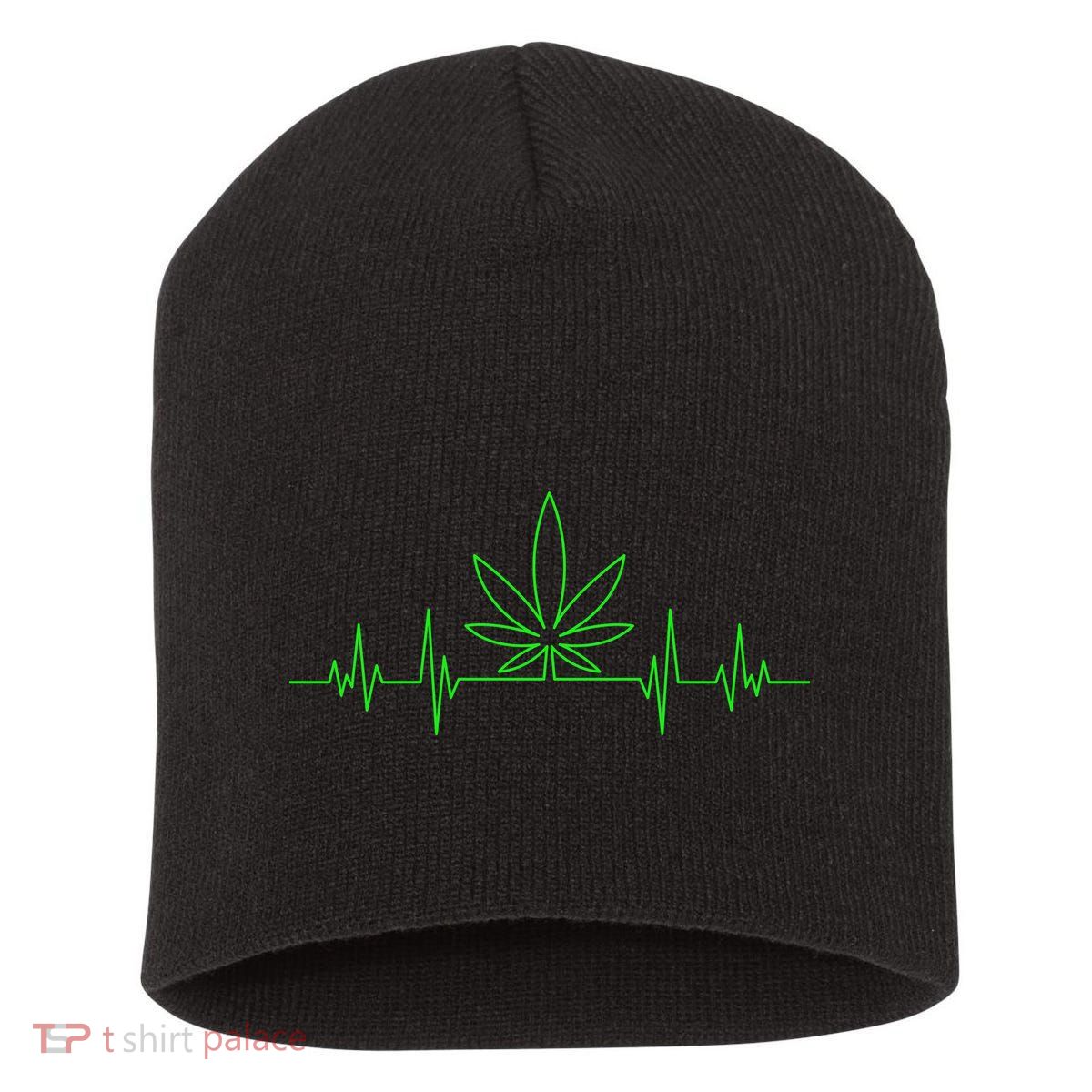 Marijuana Leaf Heartbeat Short Acrylic Beanie
