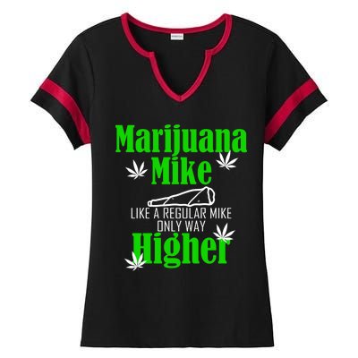 Marijuana Mike Funny Weed 420 Cannabis Ladies Halftime Notch Neck Tee