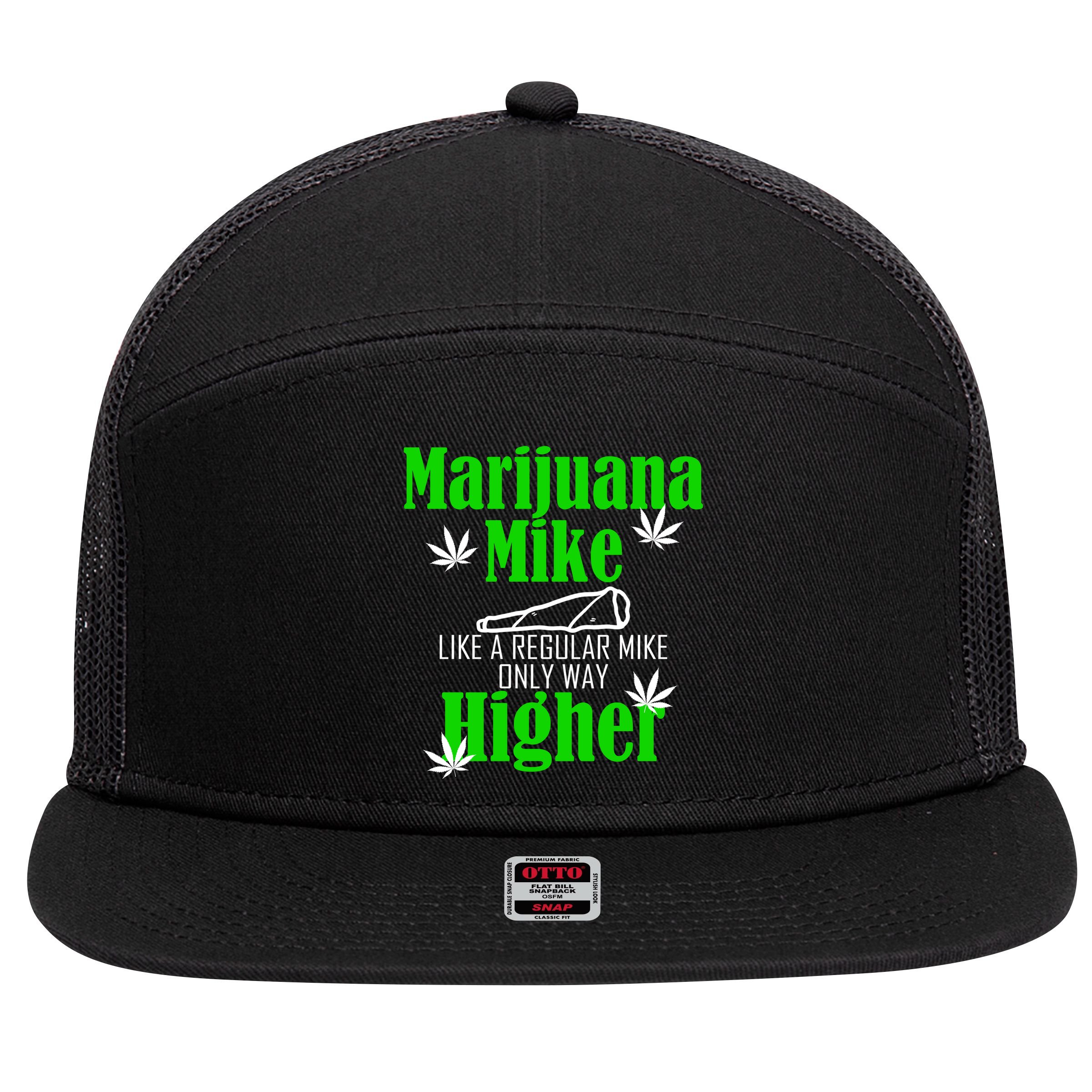 Marijuana Mike Funny Weed 420 Cannabis 7 Panel Mesh Trucker Snapback Hat