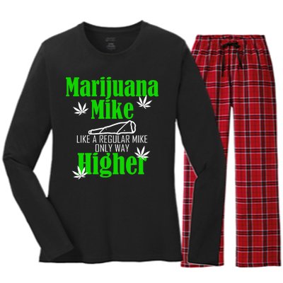 Marijuana Mike Funny Weed 420 Cannabis Women's Long Sleeve Flannel Pajama Set 