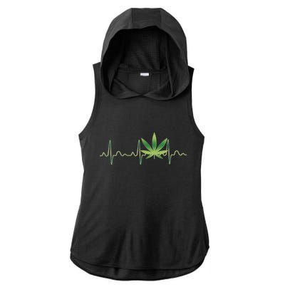 Marijuana Weed Leaf Heartbeat Pulse Ladies PosiCharge Tri-Blend Wicking Draft Hoodie Tank