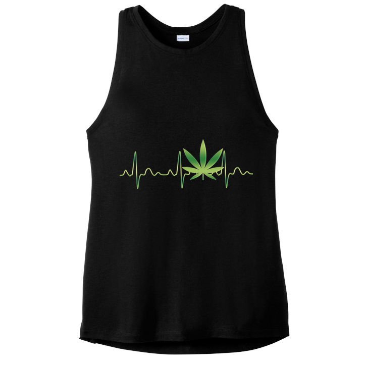 Marijuana Weed Leaf Heartbeat Pulse Ladies PosiCharge Tri-Blend Wicking Tank