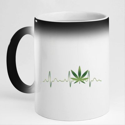 Marijuana Weed Leaf Heartbeat Pulse 11oz Black Color Changing Mug