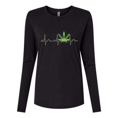 Marijuana Weed Leaf Heartbeat Pulse Womens Cotton Relaxed Long Sleeve T-Shirt