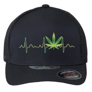 Marijuana Weed Leaf Heartbeat Pulse Flexfit Unipanel Trucker Cap