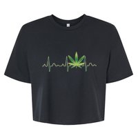 Marijuana Weed Leaf Heartbeat Pulse Bella+Canvas Jersey Crop Tee