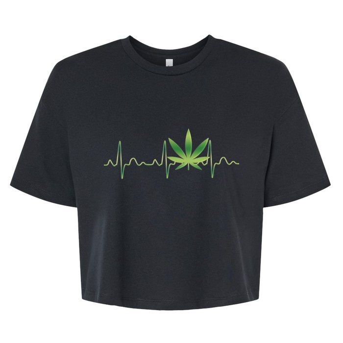 Marijuana Weed Leaf Heartbeat Pulse Bella+Canvas Jersey Crop Tee