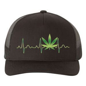 Marijuana Weed Leaf Heartbeat Pulse Yupoong Adult 5-Panel Trucker Hat