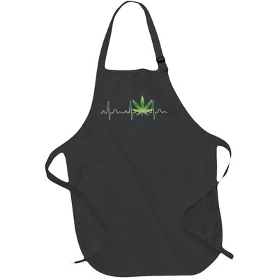 Marijuana Weed Leaf Heartbeat Pulse Full-Length Apron With Pockets