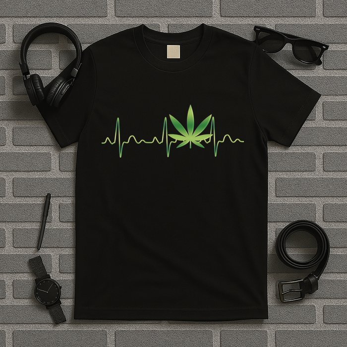 Marijuana Weed Leaf Heartbeat Pulse T-Shirt