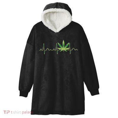 Marijuana Weed Leaf Heartbeat Pulse Hooded Wearable Blanket