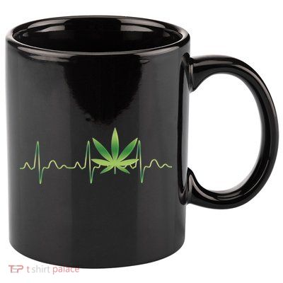 Marijuana Weed Leaf Heartbeat Pulse 11oz C Handle Ceramic Mug