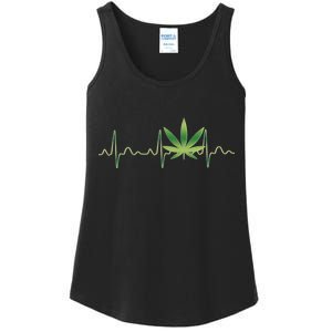 Marijuana Weed Leaf Heartbeat Pulse Ladies Essential Tank