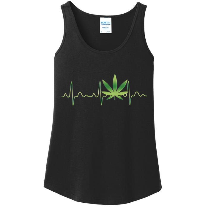 Marijuana Weed Leaf Heartbeat Pulse Ladies Essential Tank