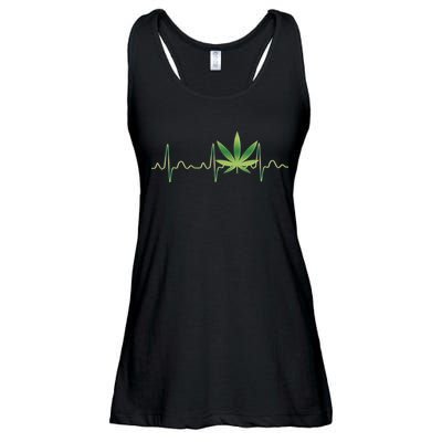 Marijuana Weed Leaf Heartbeat Pulse Ladies Essential Flowy Tank