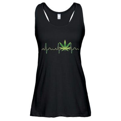 Marijuana Weed Leaf Heartbeat Pulse Ladies Essential Flowy Tank