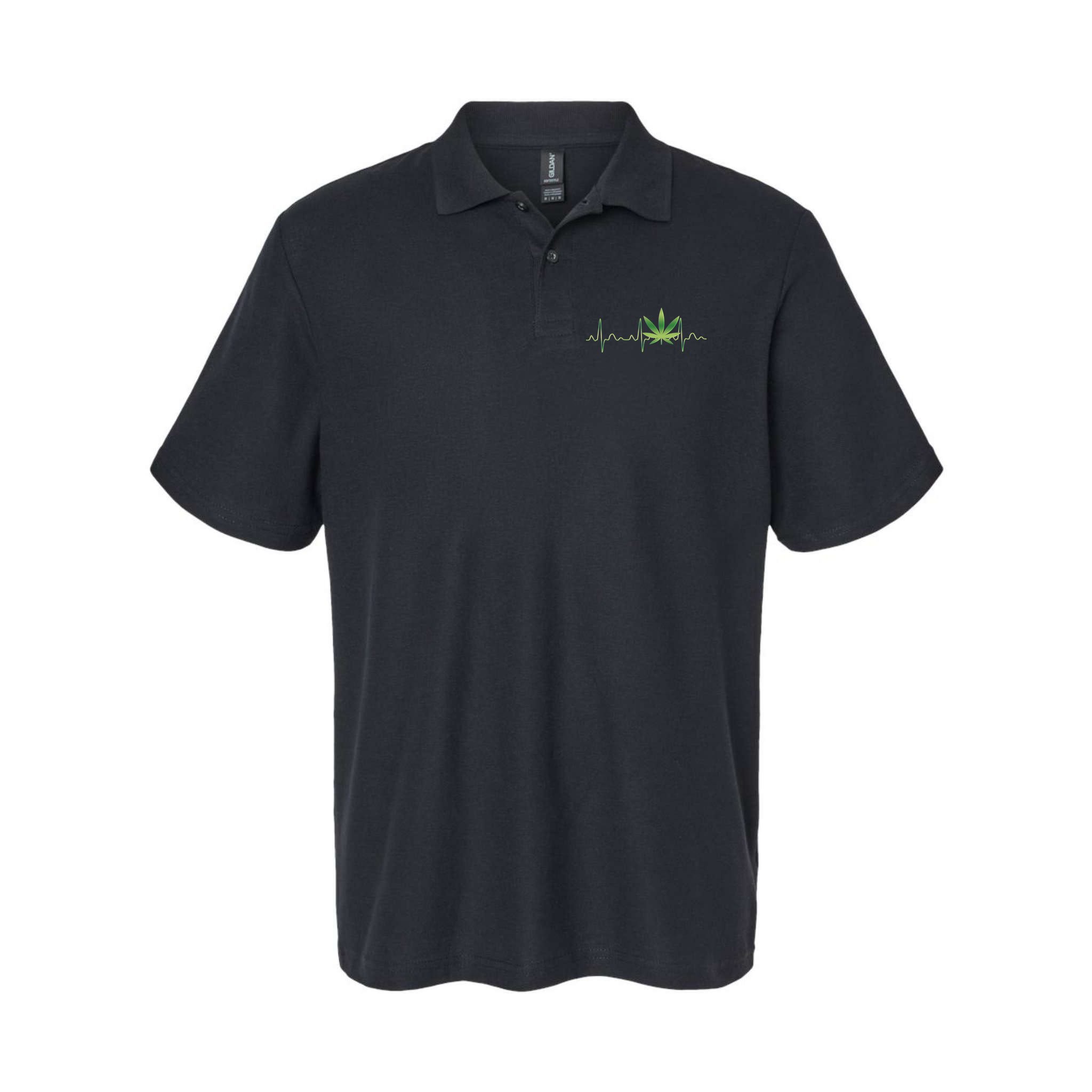 Marijuana Weed Leaf Heartbeat Pulse Polo