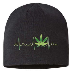 Marijuana Weed Leaf Heartbeat Pulse Sustainable Beanie