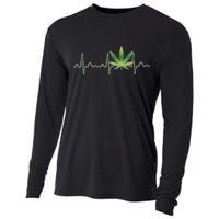 Marijuana Weed Leaf Heartbeat Pulse Cooling Performance Long Sleeve Crew