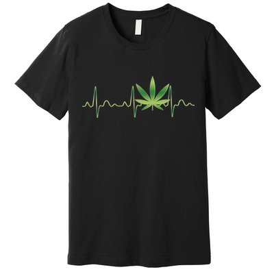 Marijuana Weed Leaf Heartbeat Pulse Premium T-Shirt