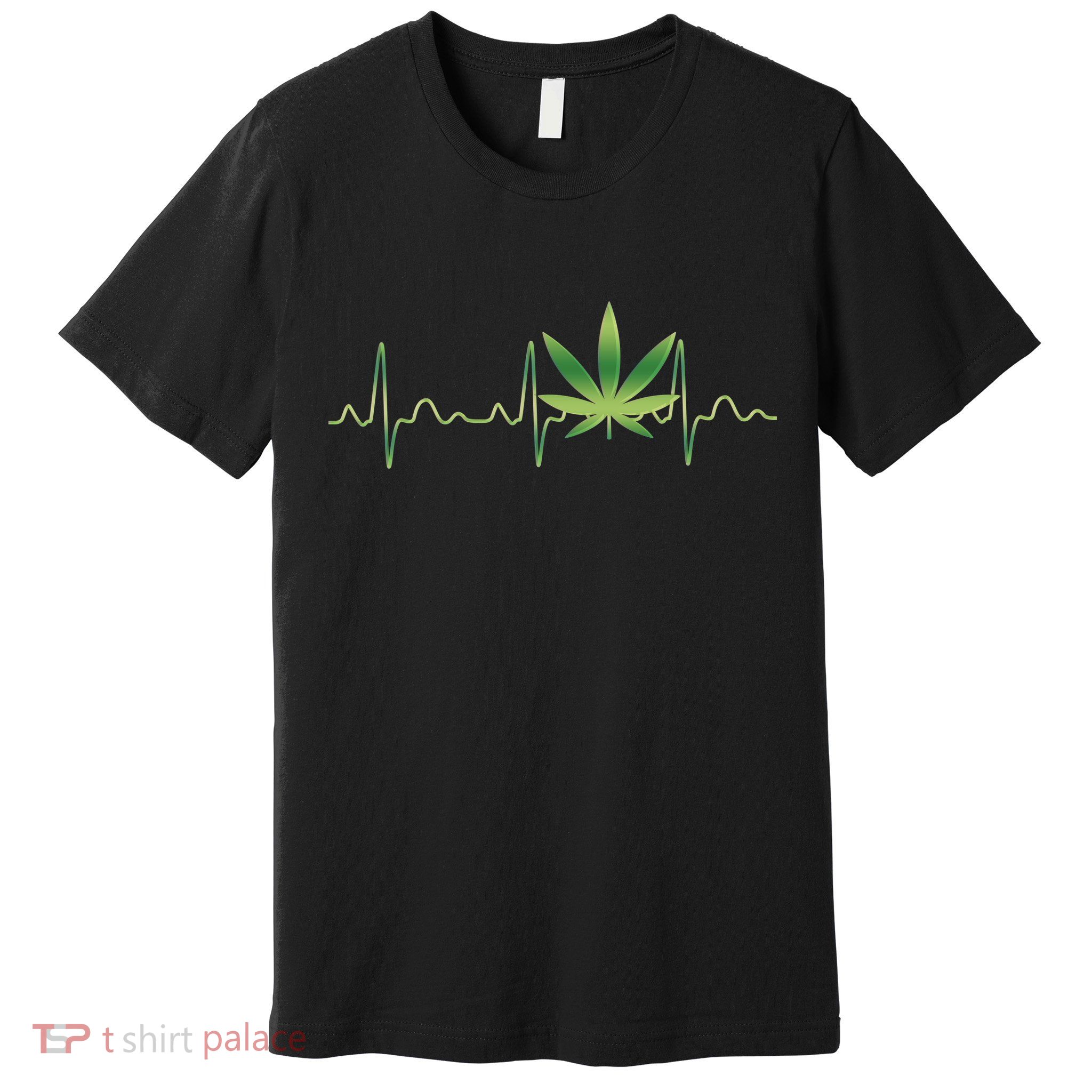 Marijuana Weed Leaf Heartbeat Pulse Premium T-Shirt