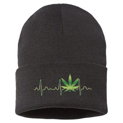 Marijuana Weed Leaf Heartbeat Pulse Sustainable Knit Beanie