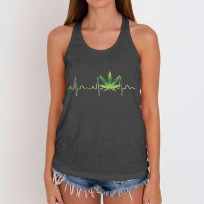 Marijuana Weed Leaf Heartbeat Pulse Women's Knotted Racerback Tank