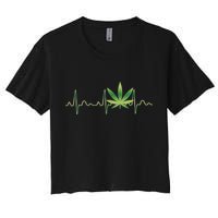 Marijuana Weed Leaf Heartbeat Pulse Women's Crop Top Tee