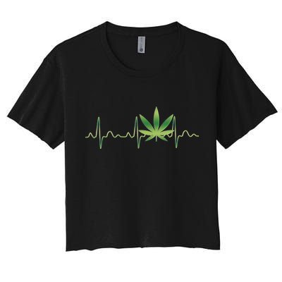 Marijuana Weed Leaf Heartbeat Pulse Women's Crop Top Tee