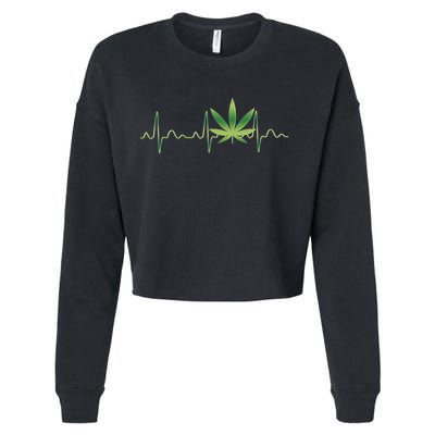 Marijuana Weed Leaf Heartbeat Pulse Cropped Pullover Crew