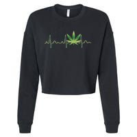 Marijuana Weed Leaf Heartbeat Pulse Cropped Pullover Crew
