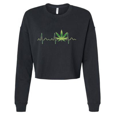 Marijuana Weed Leaf Heartbeat Pulse Cropped Pullover Crew