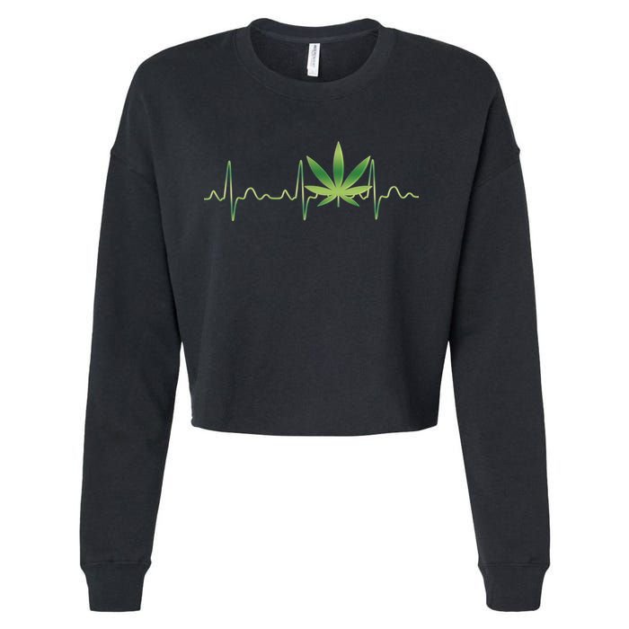 Marijuana Weed Leaf Heartbeat Pulse Cropped Pullover Crew