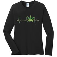 Marijuana Weed Leaf Heartbeat Pulse Ladies Long Sleeve Shirt