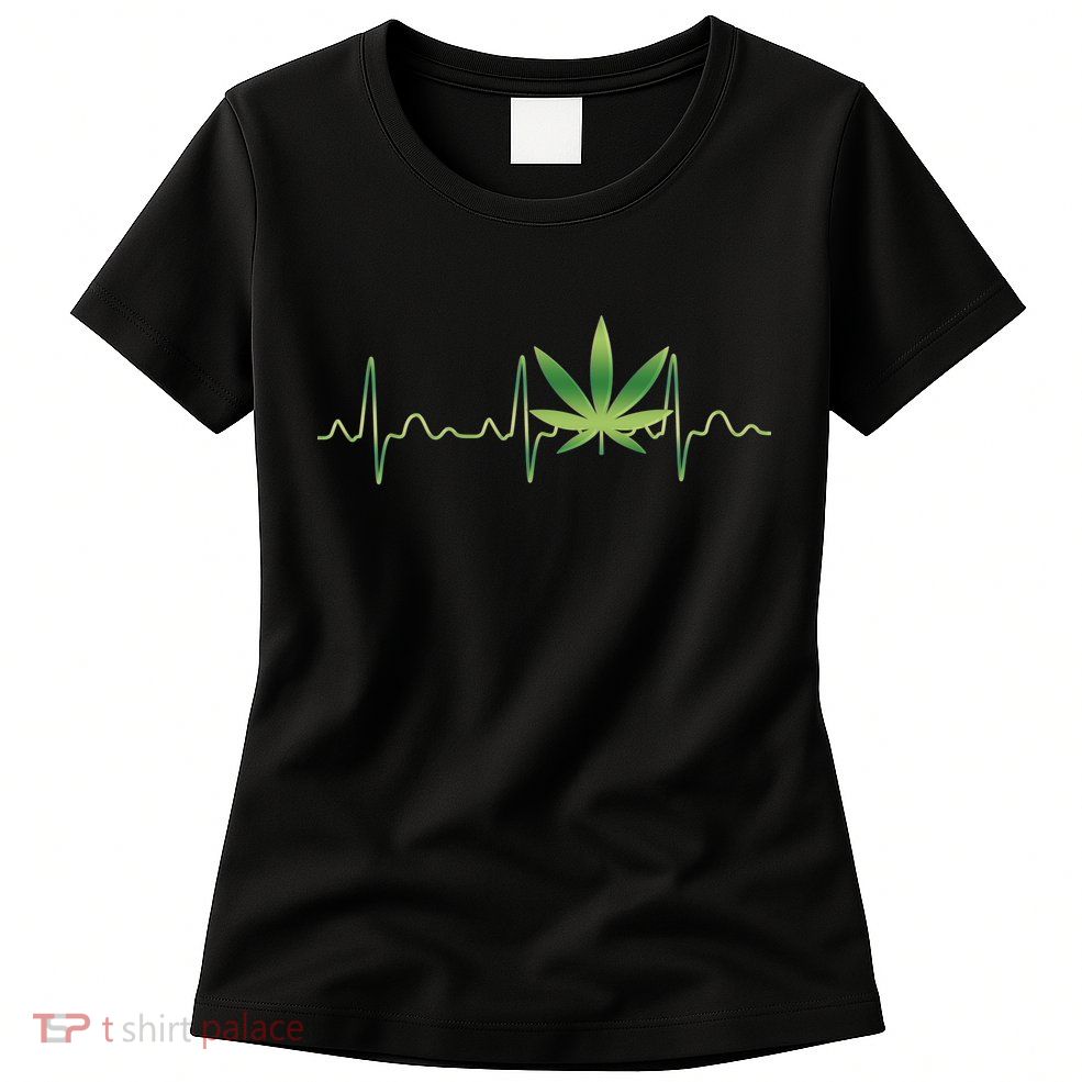 Marijuana Weed Leaf Heartbeat Pulse Womens T-Shirt
