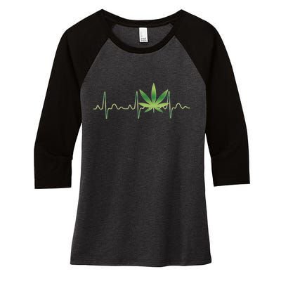 Marijuana Weed Leaf Heartbeat Pulse Women's Tri-Blend 3/4-Sleeve Raglan Shirt