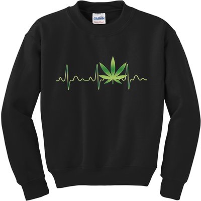 Marijuana Weed Leaf Heartbeat Pulse Kids Sweatshirt