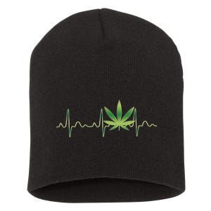 Marijuana Weed Leaf Heartbeat Pulse Short Acrylic Beanie