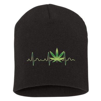 Marijuana Weed Leaf Heartbeat Pulse Short Acrylic Beanie