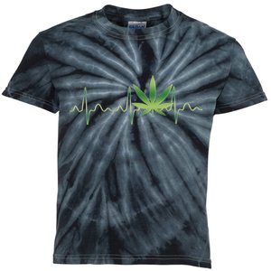 Marijuana Weed Leaf Heartbeat Pulse Kids Tie-Dye T-Shirt