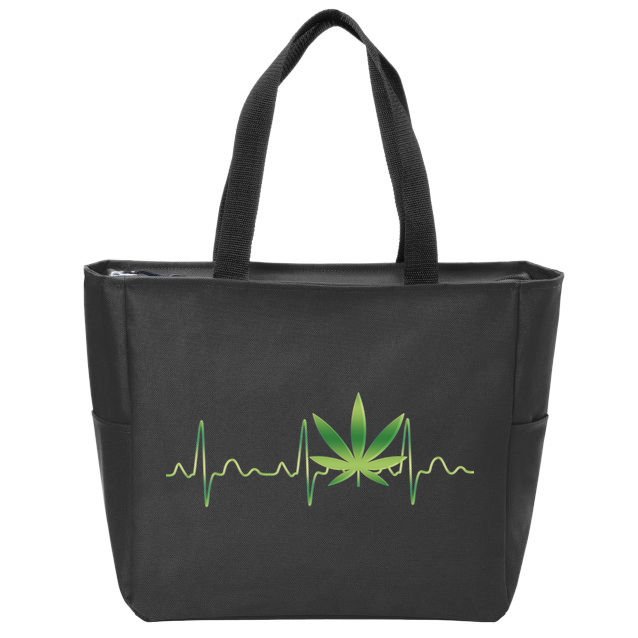 Marijuana Weed Leaf Heartbeat Pulse Zip Tote Bag