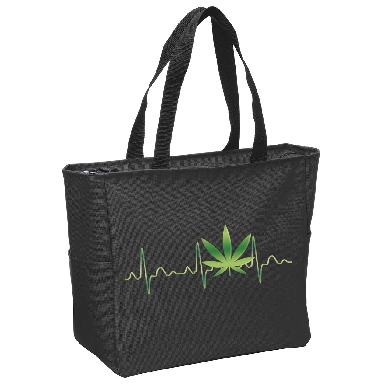 Marijuana Weed Leaf Heartbeat Pulse Zip Tote Bag