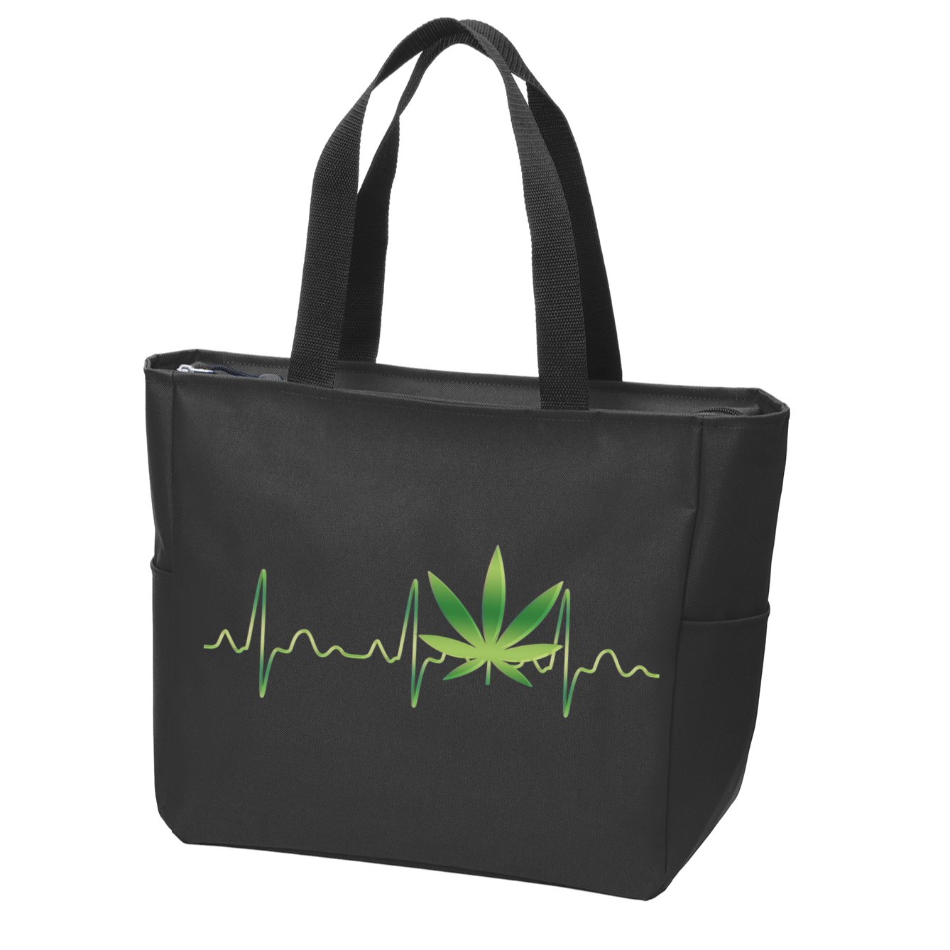 Marijuana Weed Leaf Heartbeat Pulse Zip Tote Bag