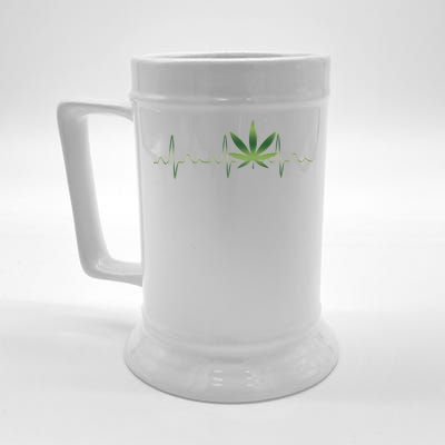 Marijuana Weed Leaf Heartbeat Pulse Beer Stein