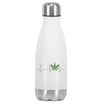 Marijuana Weed Leaf Heartbeat Pulse Stainless Steel Insulated Water Bottle