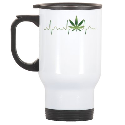 Marijuana Weed Leaf Heartbeat Pulse Stainless Steel Travel Mug