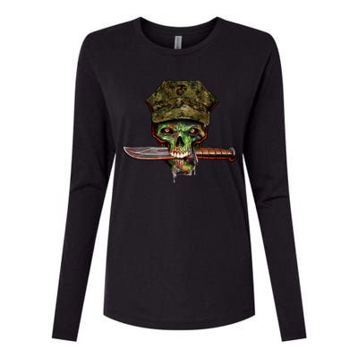 Marine Skull Womens Cotton Relaxed Long Sleeve T-Shirt