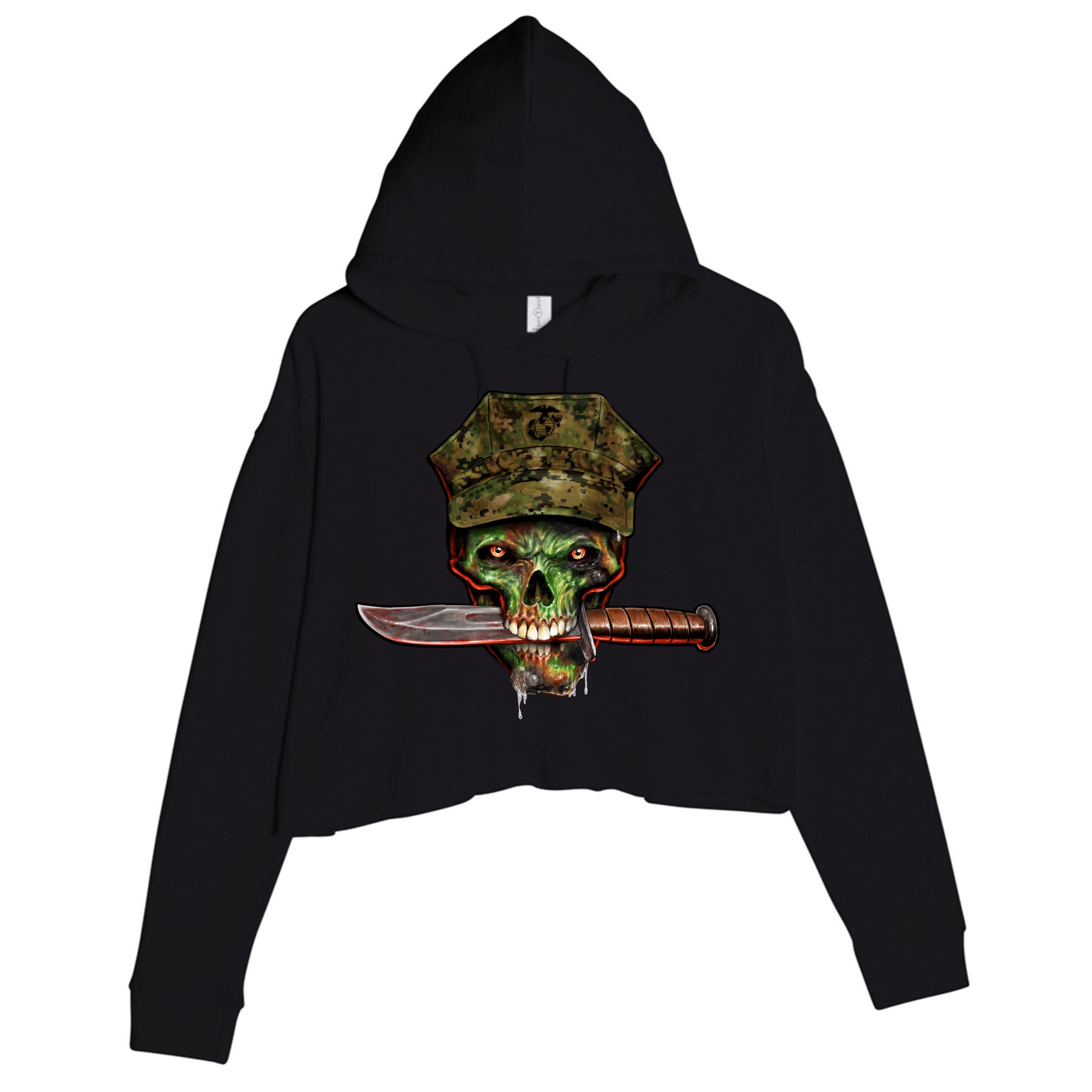 Marine Skull Crop Fleece Hoodie